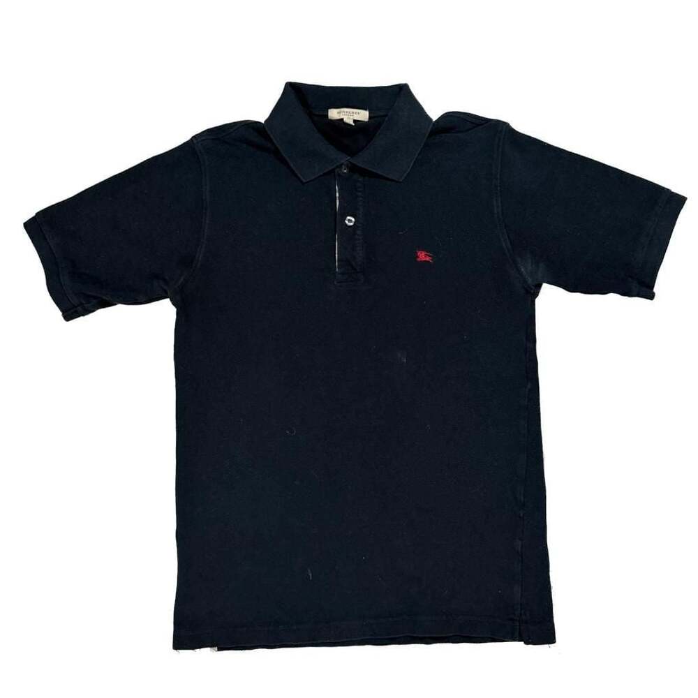 Burberry London Black Pique Polo Shirt with Red Equestrian Knight Logo